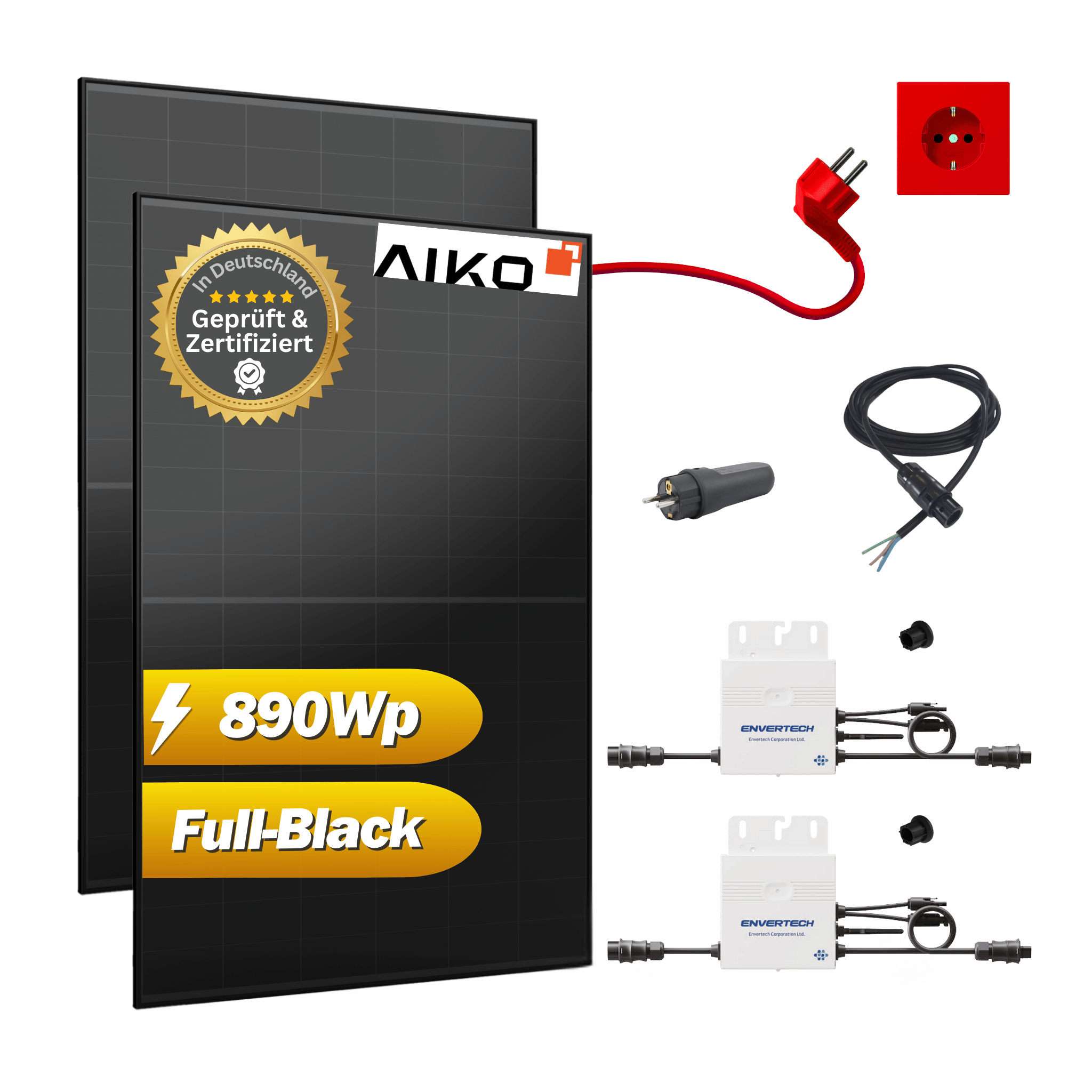 Balkonkraftwerk 890Wp / 800W mit AIKO Solar und 2x Envertech EVT-400-R