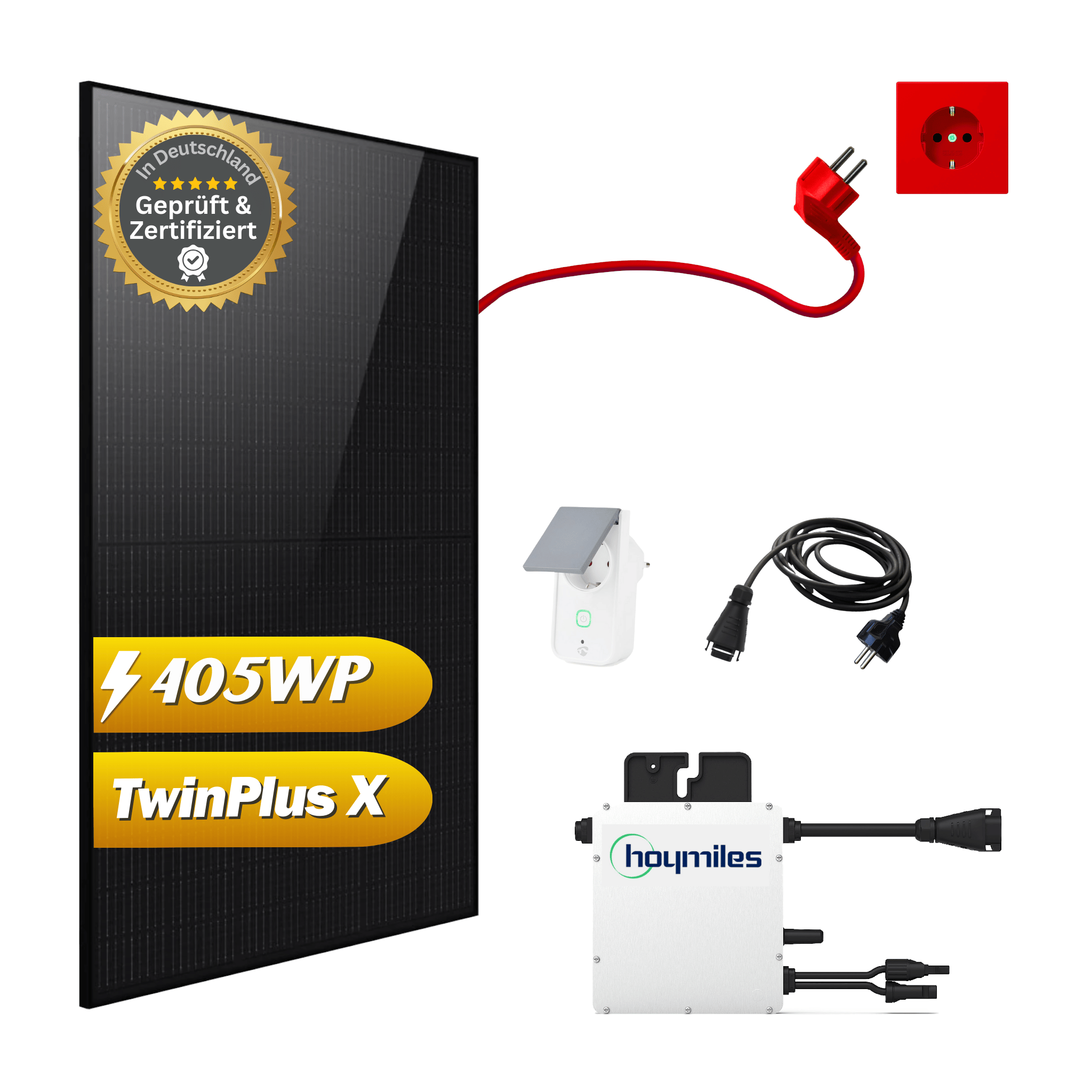 Balkonkraftwerk 405Wp / 300W mit Phono Solar Full Black und Envertech HMS-400-1T, Mini-Solaranlage,