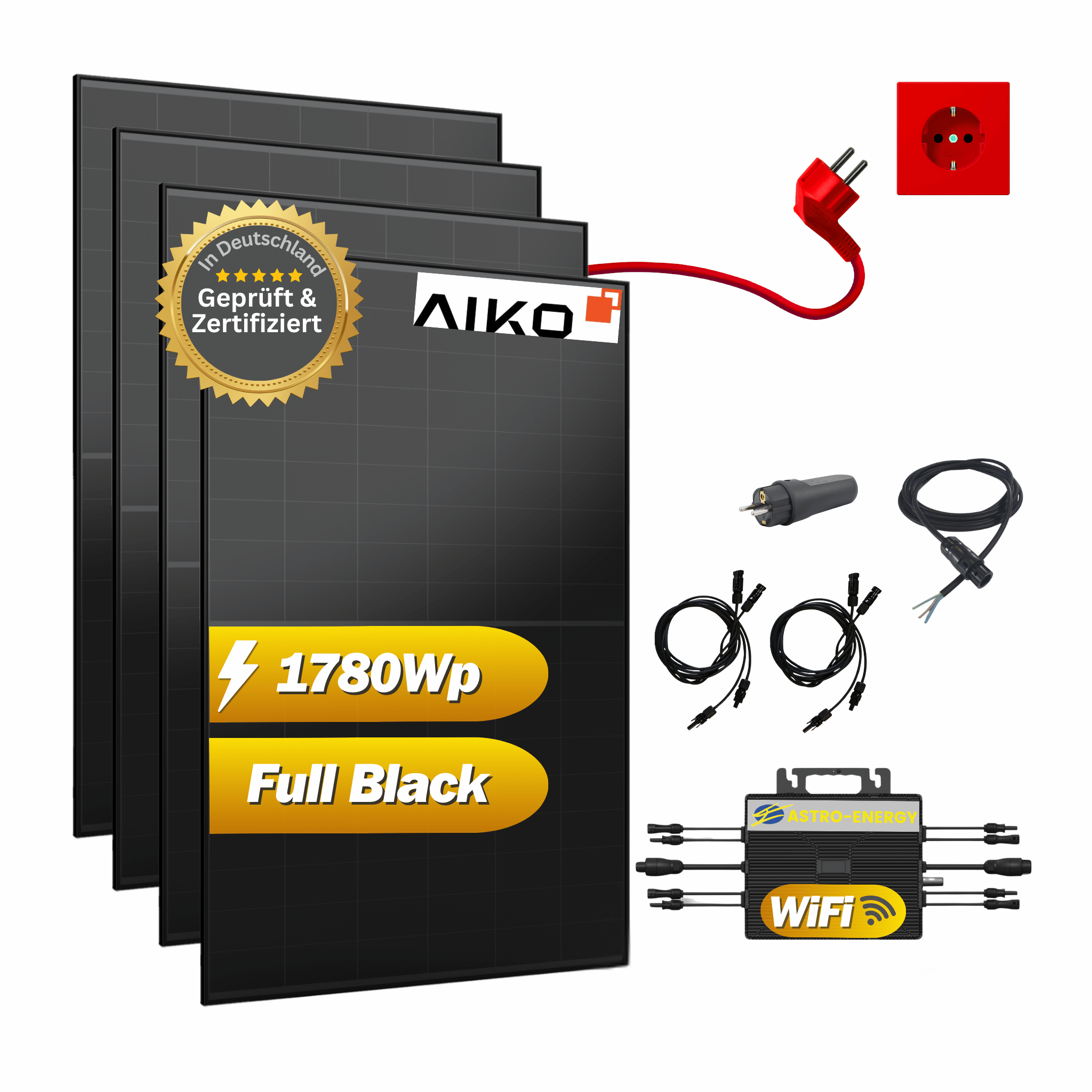 Solaranlage Komplettset 2,0kW Astro Energy und 4x AIKO 445Wp, Speicher optional