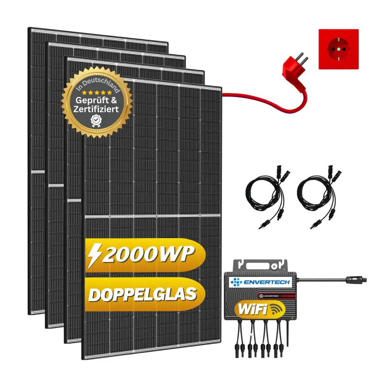 Solaranlage Komplettset 2kW Envertech und 4x Trina 500Wp, 2 Paar Solarkabel 2m GRATIS, Anschlusskabel und Speicher optional