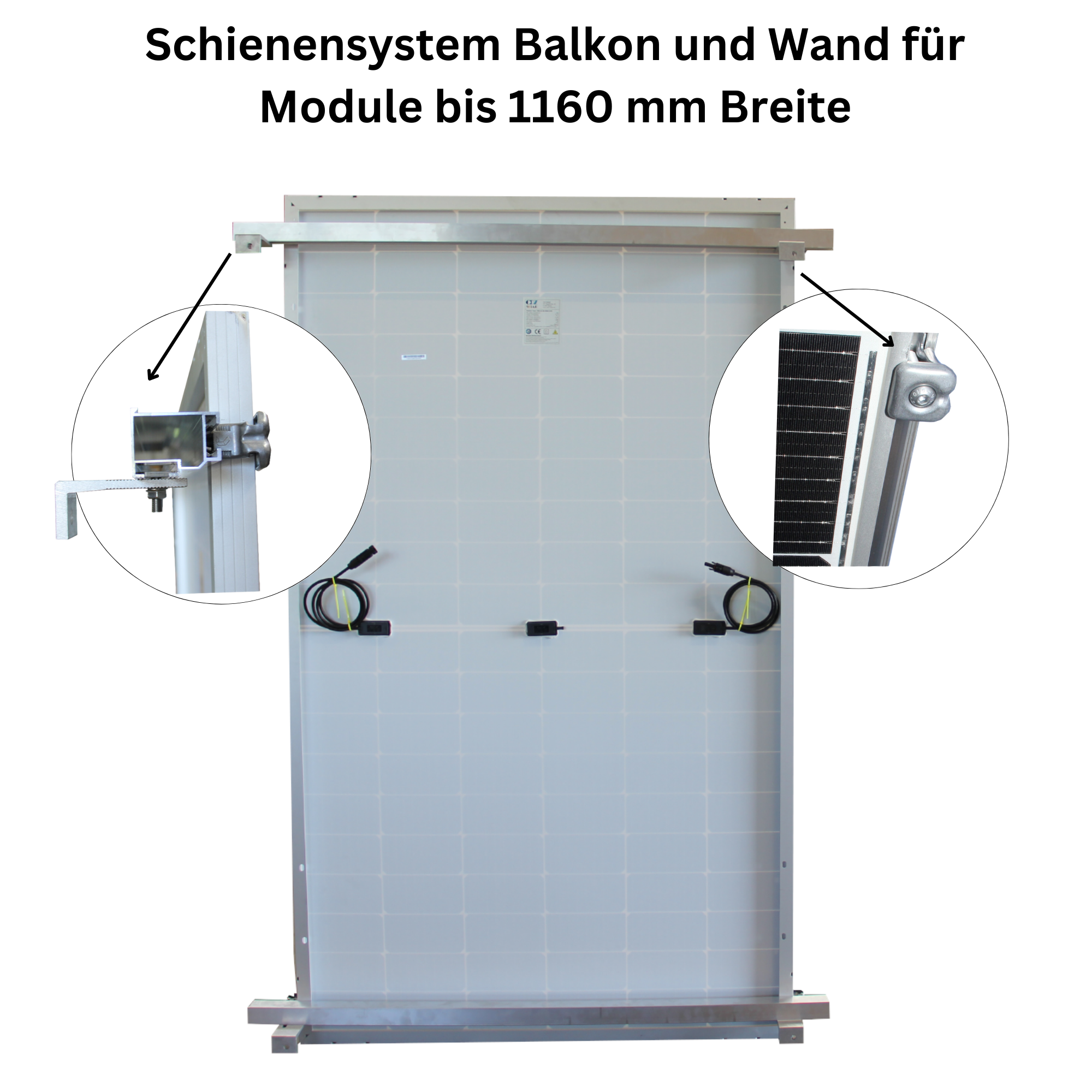 Schienensystem Balkon und Wand für Module bis 1160 mm Breite