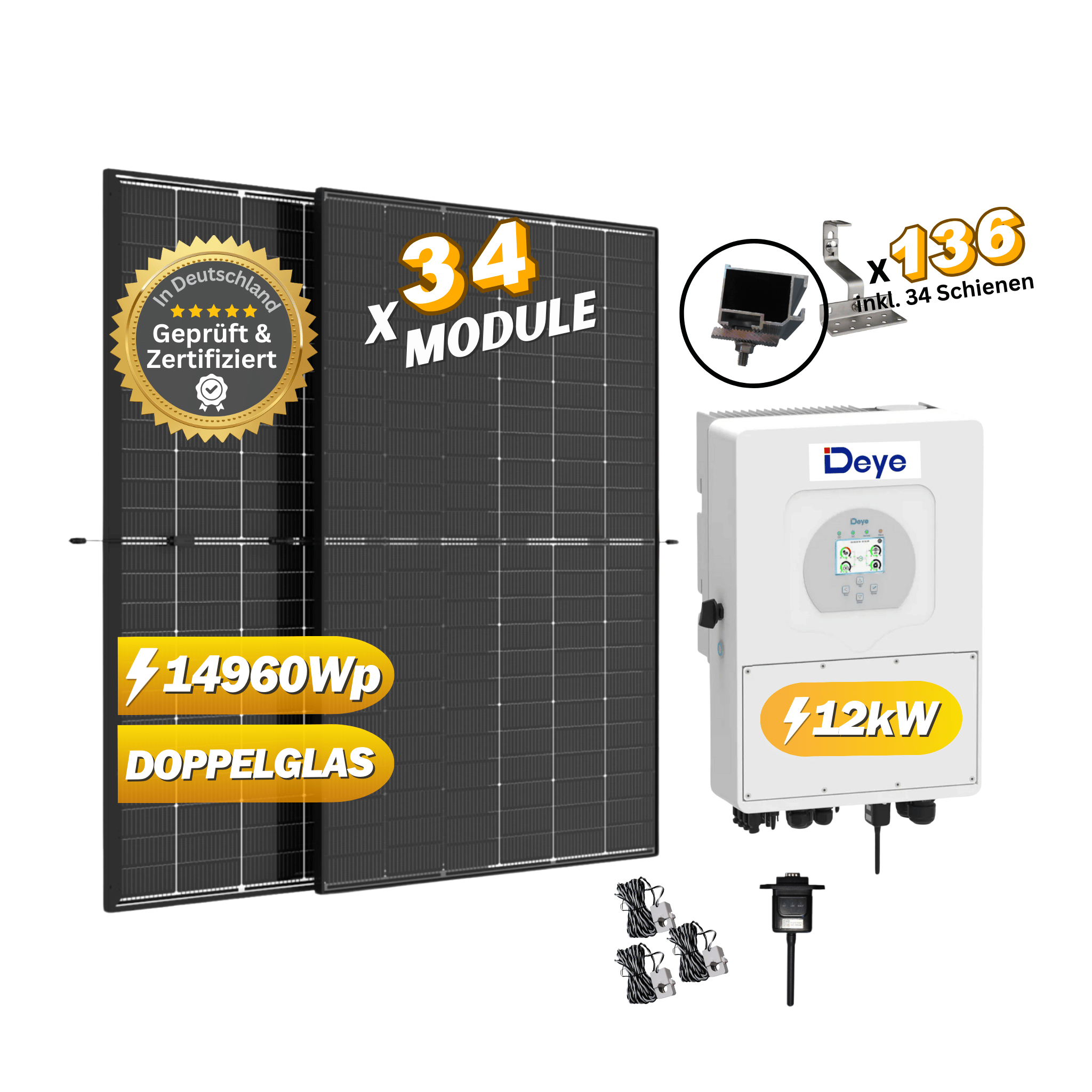 Photovoltaikanlage Set 14,96kWp/12kW mit 34x 440Wp Trina Solar Vertex S+/ Deye SUN-12K