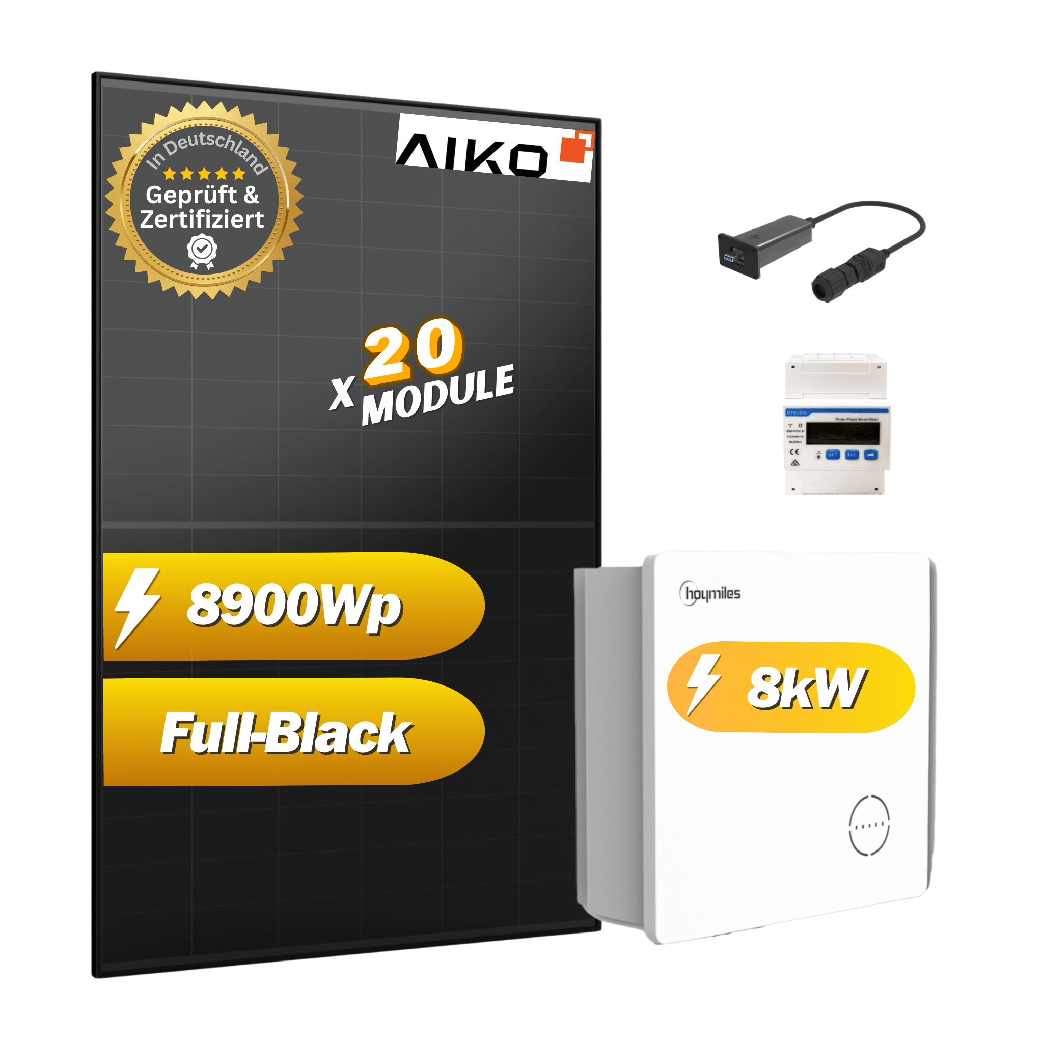 Solaranlage Komplettset 8kW Hoymiles und 20x AIKO Solar 445Wp, Speicher optional