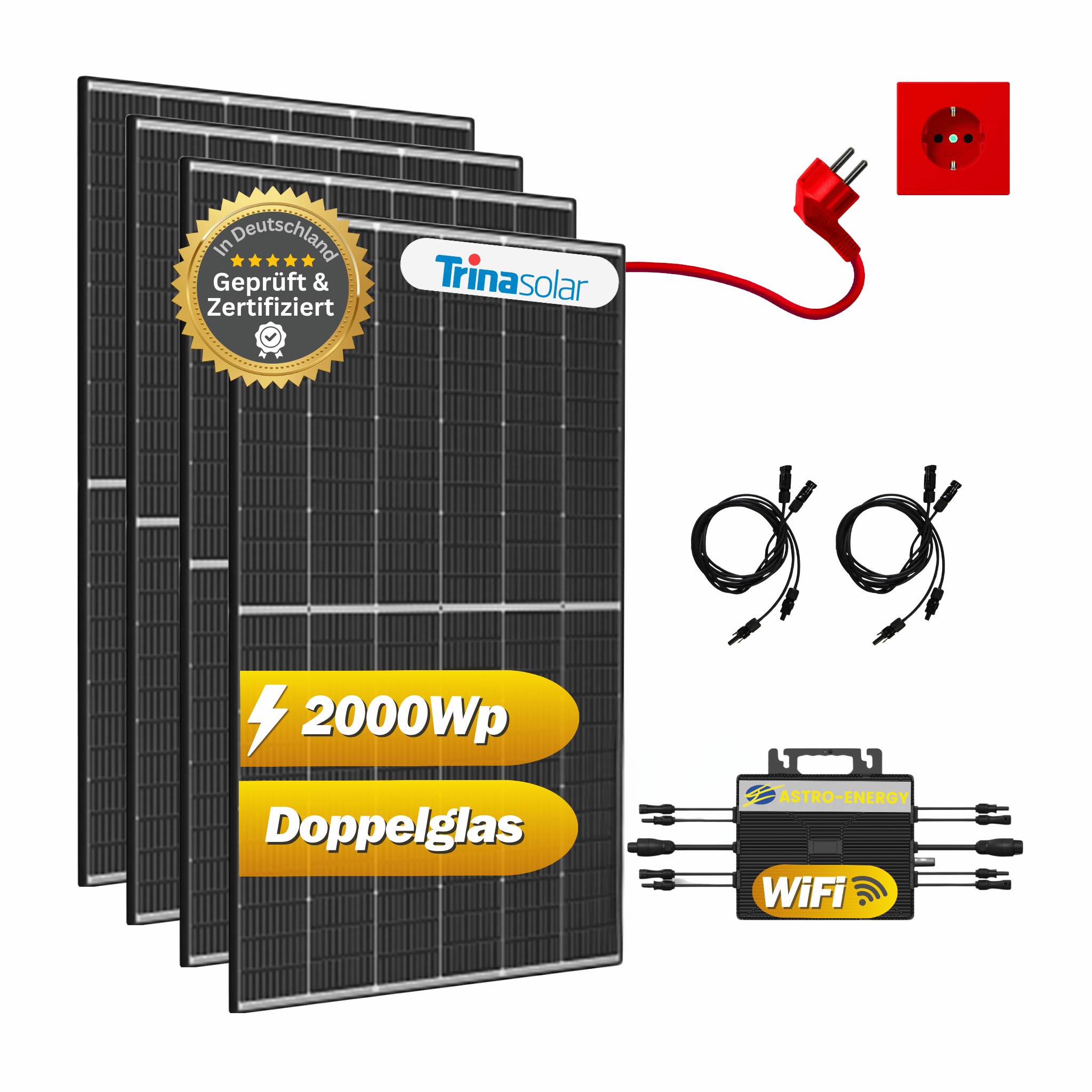 Solaranlage Komplettset 2kW Astro Energy und 4x Trina 500Wp, 2 Paar Solarkabel 1,8m GRATIS