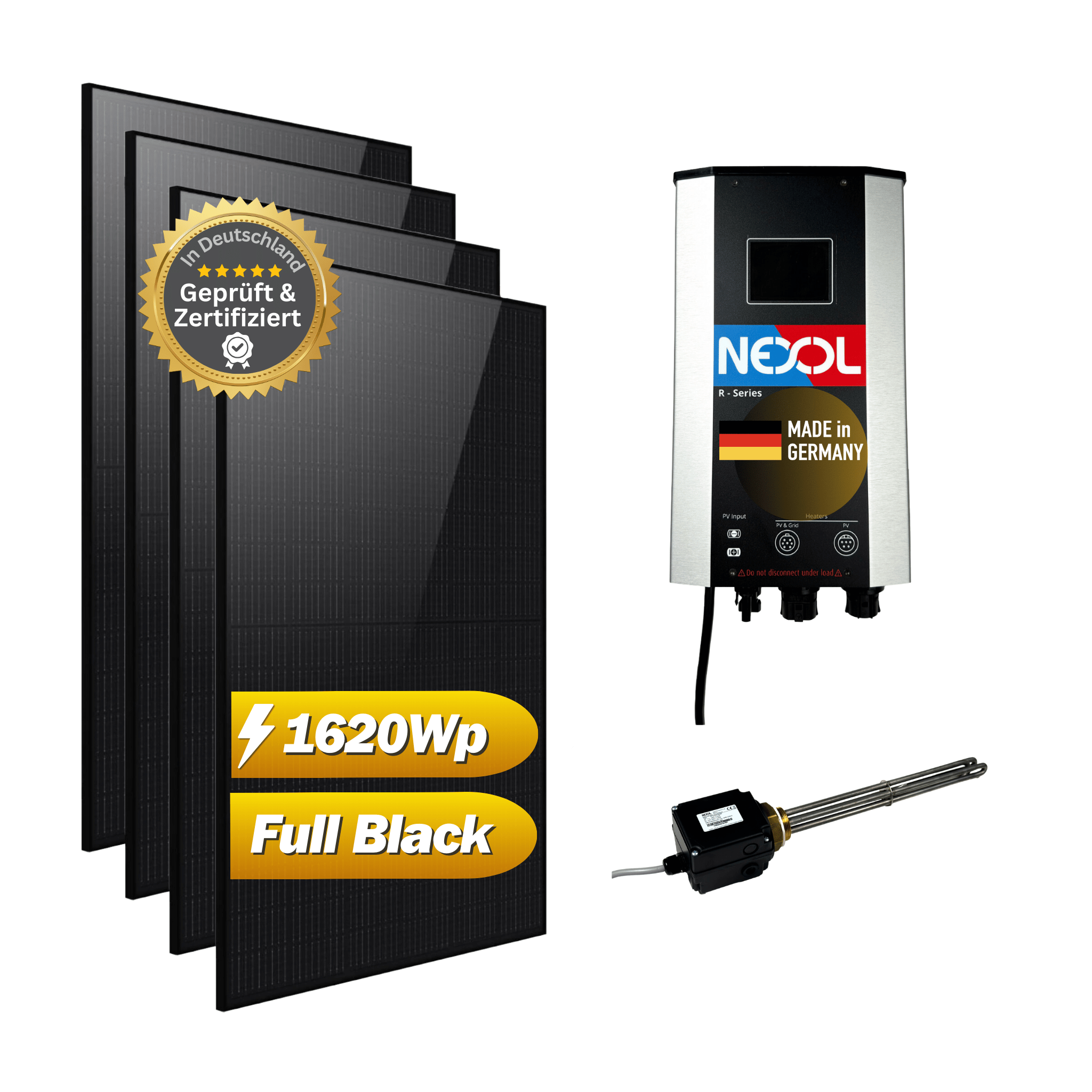 Photovoltaik Heizstab Set 1620Wp 1x NEXOL Heizstab NEX R1 und 4x Phono Solar Full Black