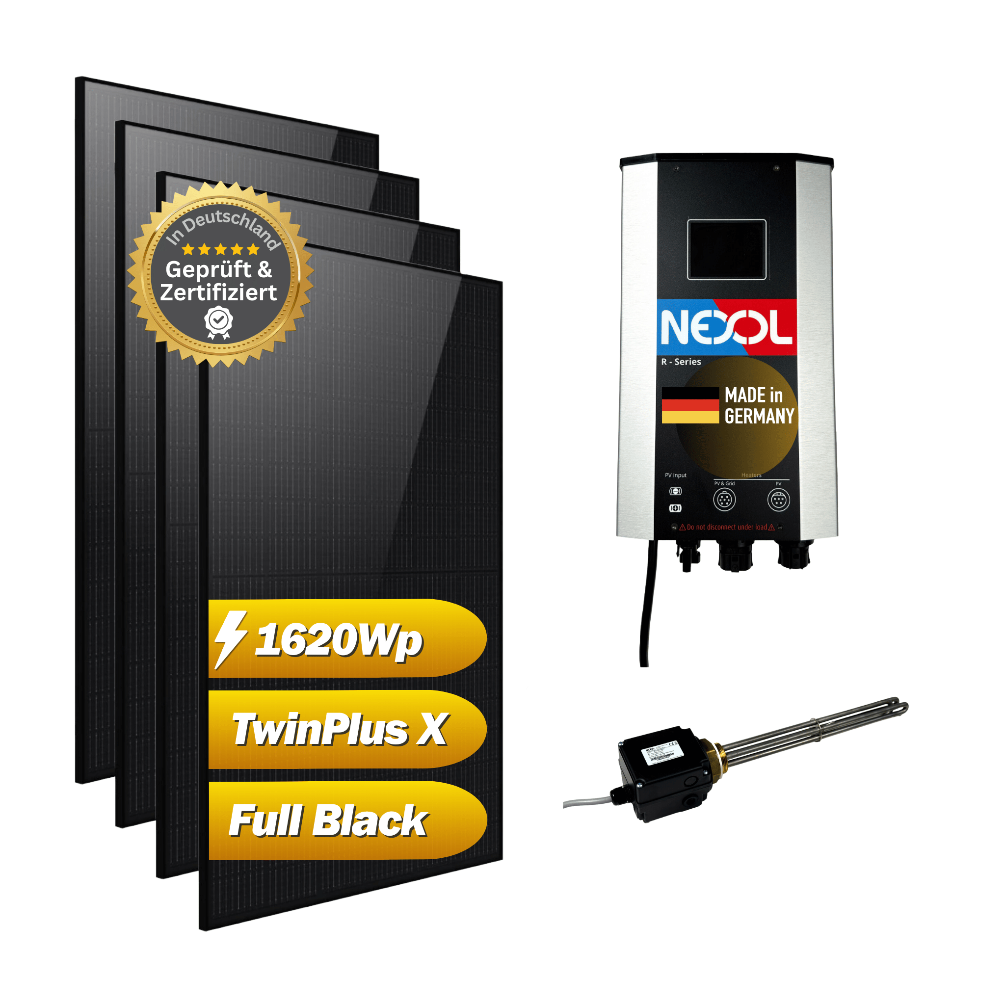 Photovoltaik Heizstab Set 1620Wp 1x NEXOL Heizstab NEX R1 und 4x Phono Solar Full Black