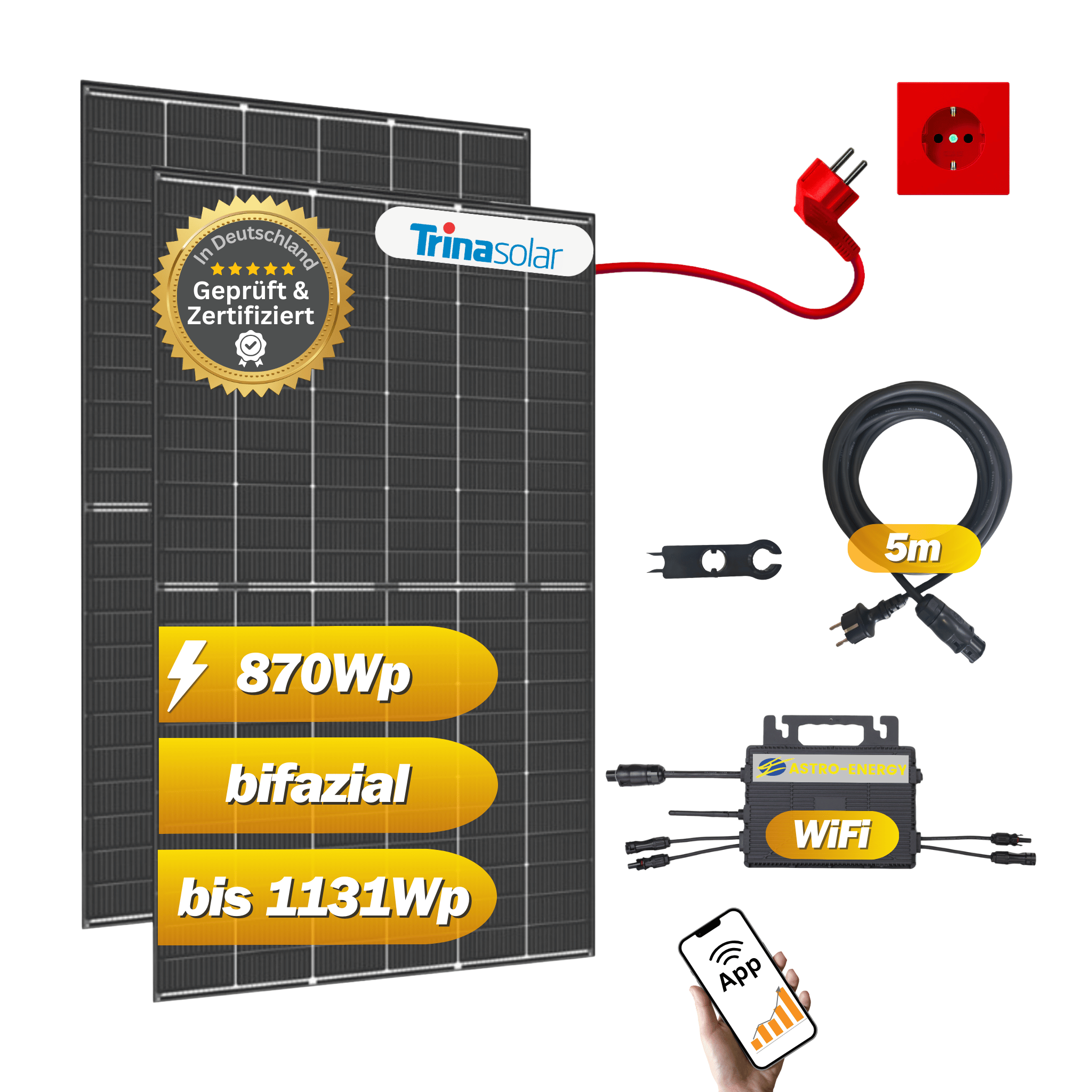 Balkonkraftwerk 870Wp / 800W mit Trina Solar Vertex S+ und Astro Energy TM-L800Mi