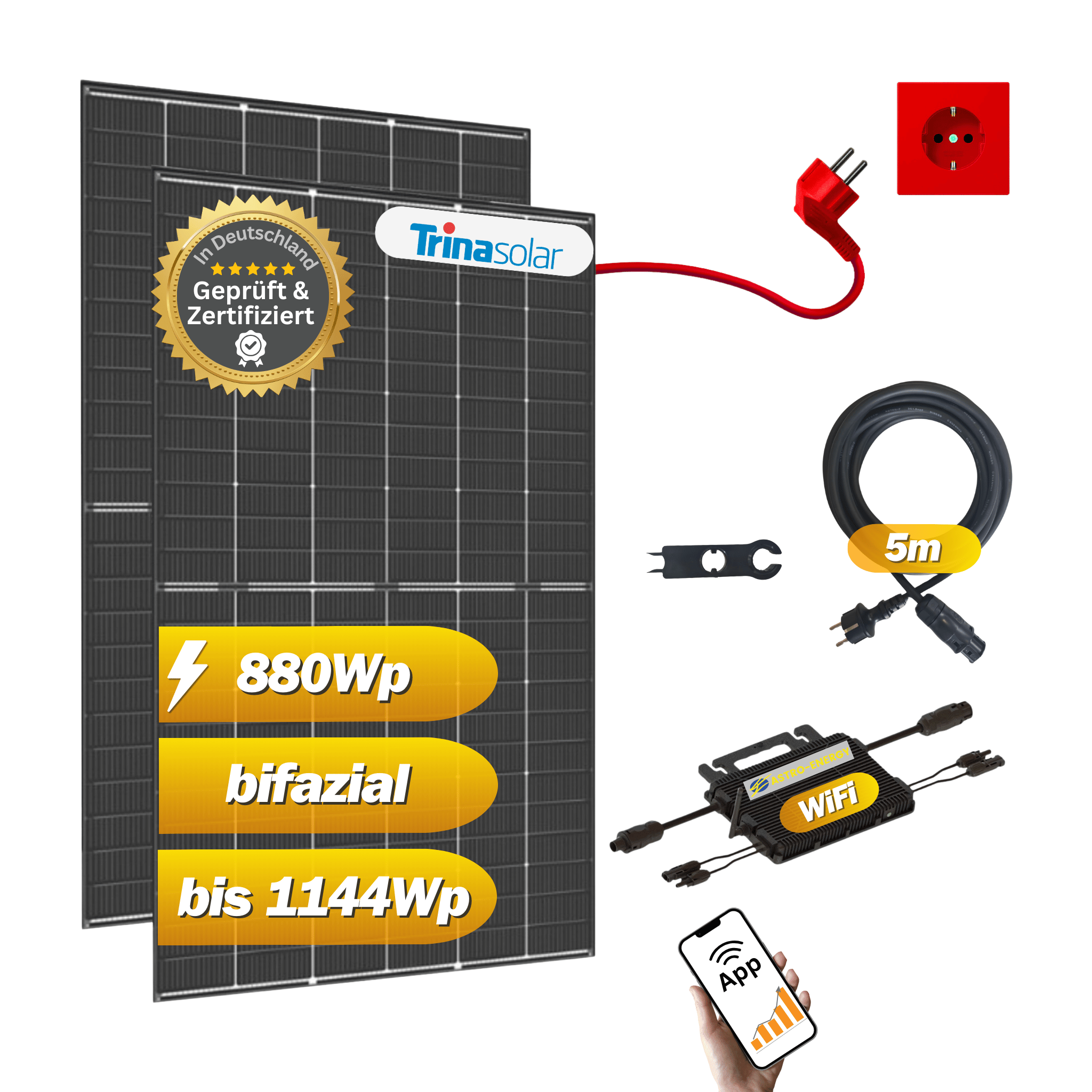 Balkonkraftwerk 870Wp / 800W mit Trina Solar Vertex S+ und Astro Energy TM-L800Mi