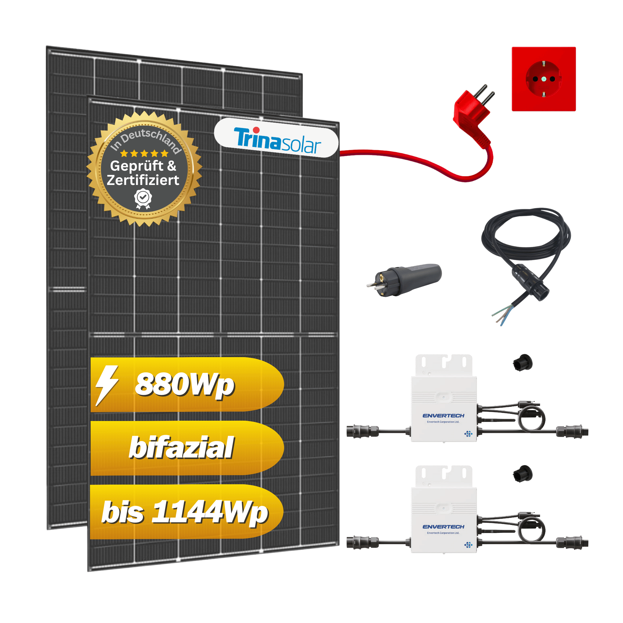 Balkonkraftwerk 880Wp / 800W mit Trina Vertex S+ Doppelglas und Envertech EVT-400-R