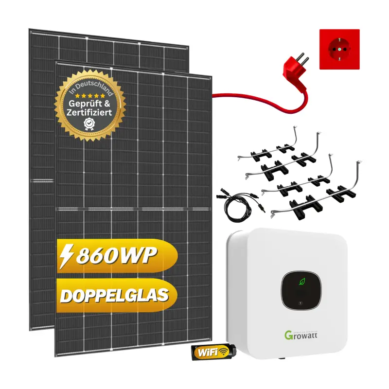 Mini Solaranlage Flachdach Komplettset 800W Growatt und 2x Trina 430Wp, inkl. ValkBox3 und WiFi Stick