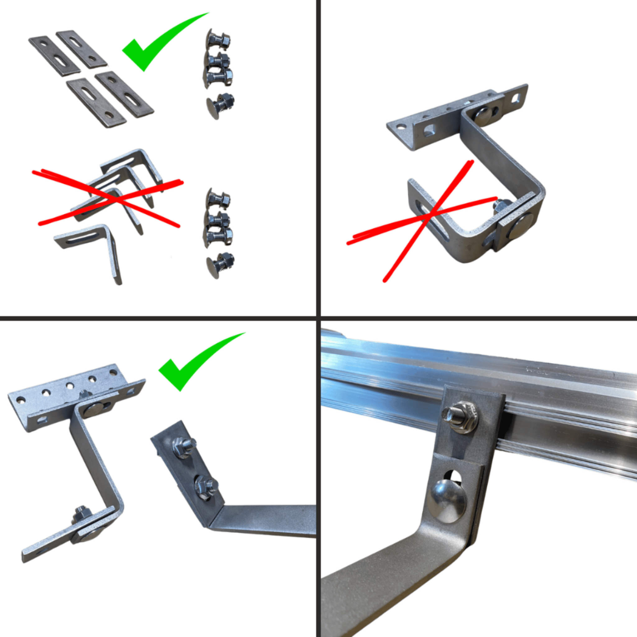 Aufdachmontage für Module Schiene 2400 mm inkl. 6 Dachhaken verstellbar und 6 Universalklemmen Renus