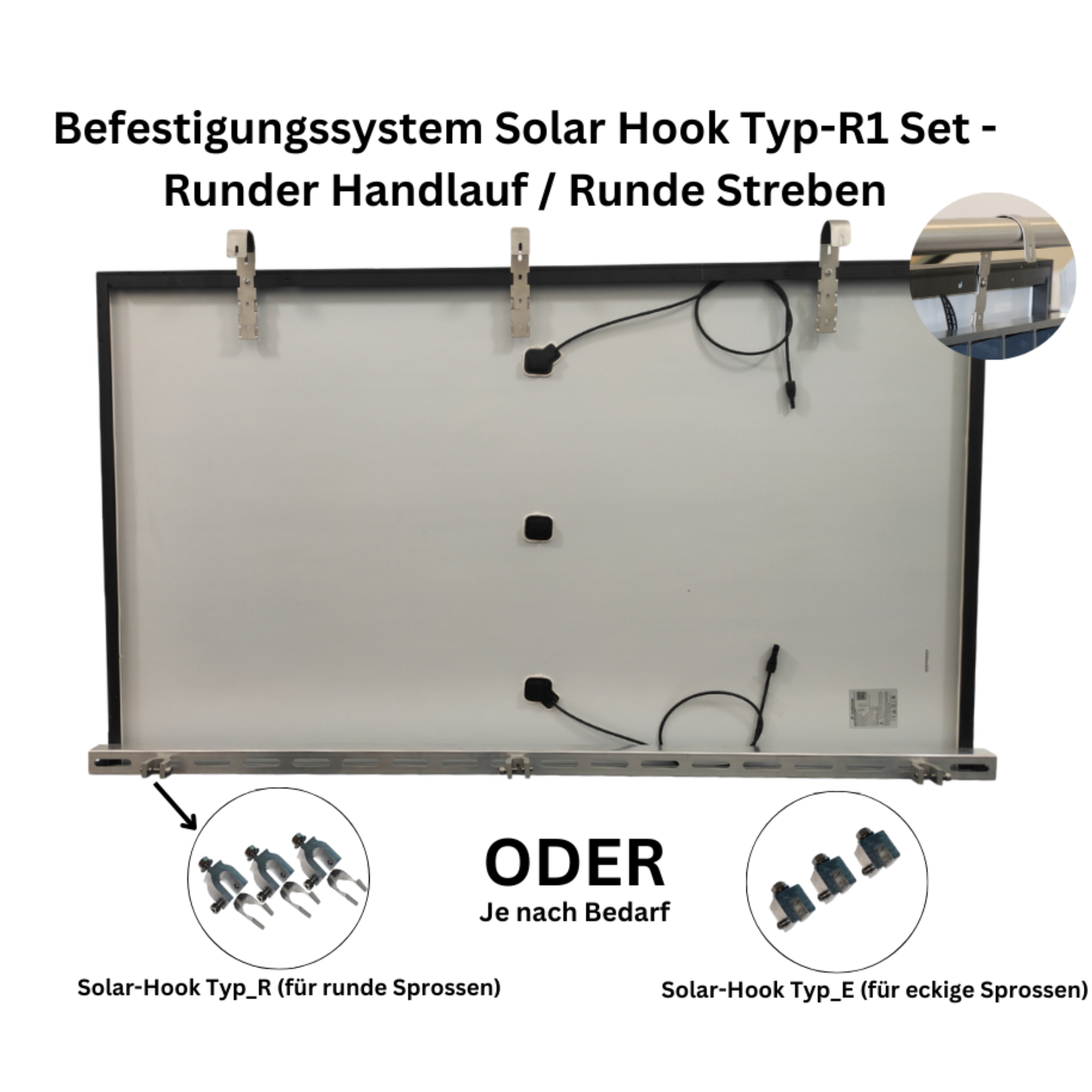 Befestigungssystem Solar Hook Typ-R1 Set-Runder Handlauf / Runde Streben