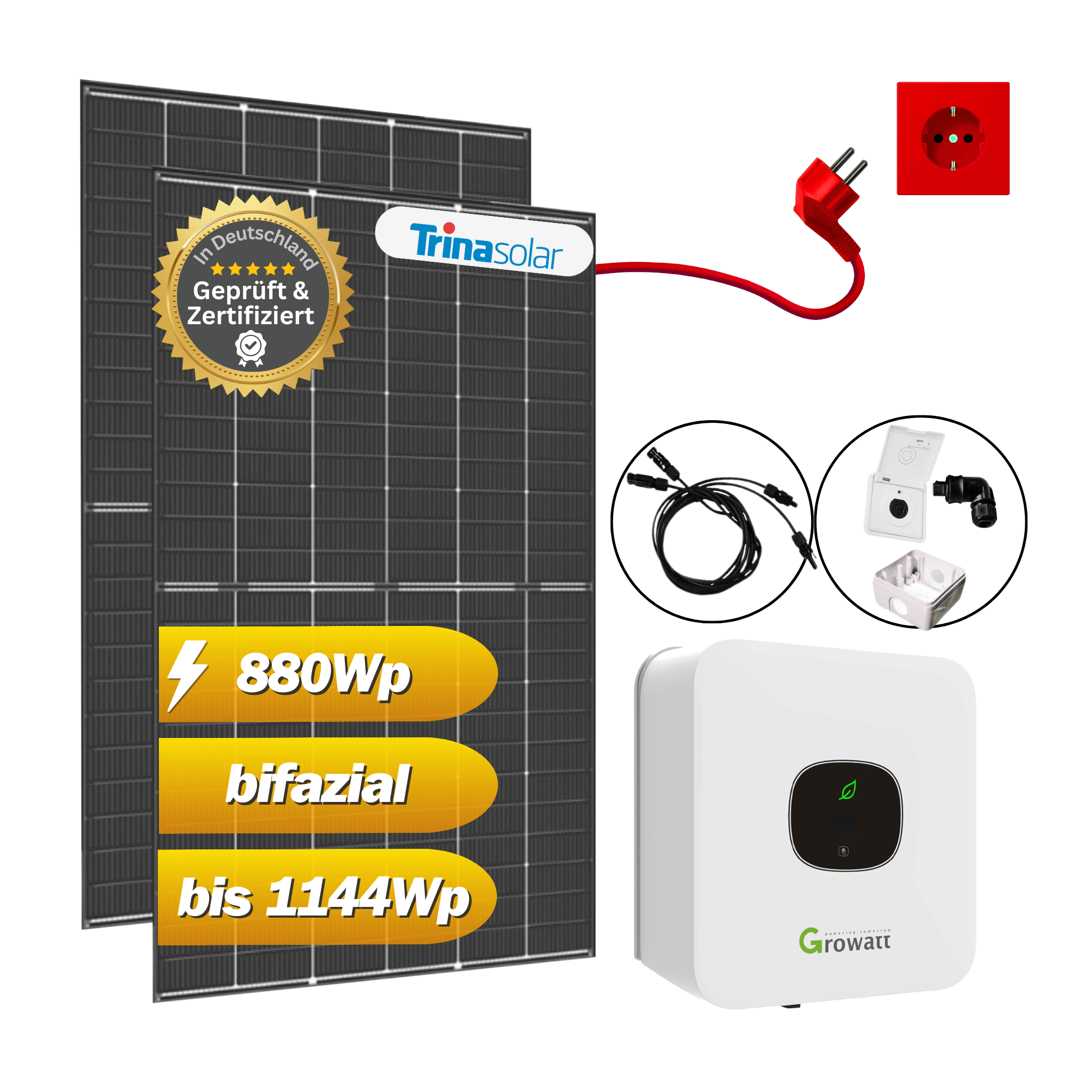 Balkonkraftwerk 880Wp / 600W mit Trina Vertex S+ und Growatt MIC 600TL-X,Mini-Solaranlage