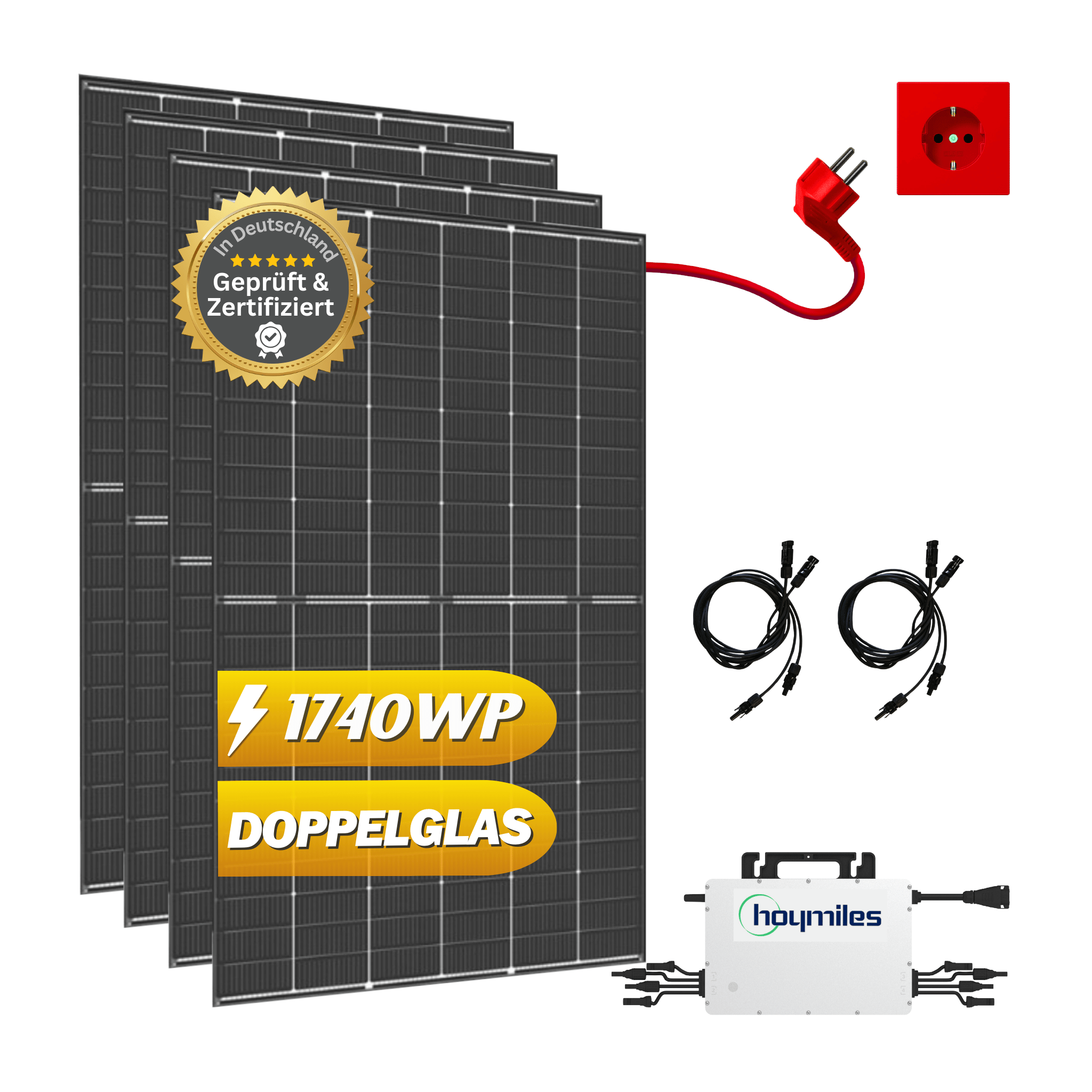 Balkonkraftwerk 1740Wp / 1600W mit Trina Vertex S+ und Hoymiles HMS-1600-4T,Mini-Solaranlage, Plug a