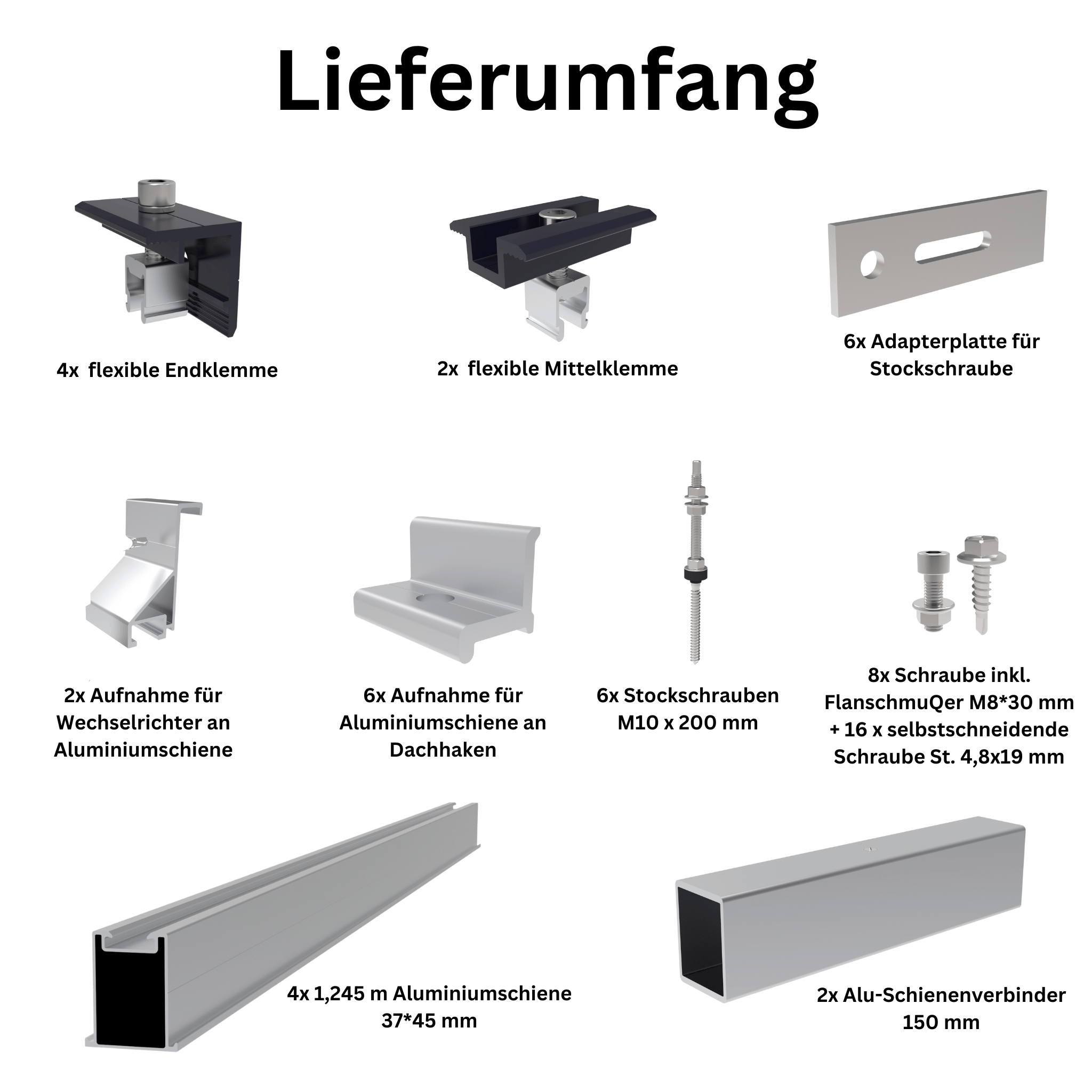 Montagepaket Stockschrauben für 2 Module Lieferumfang