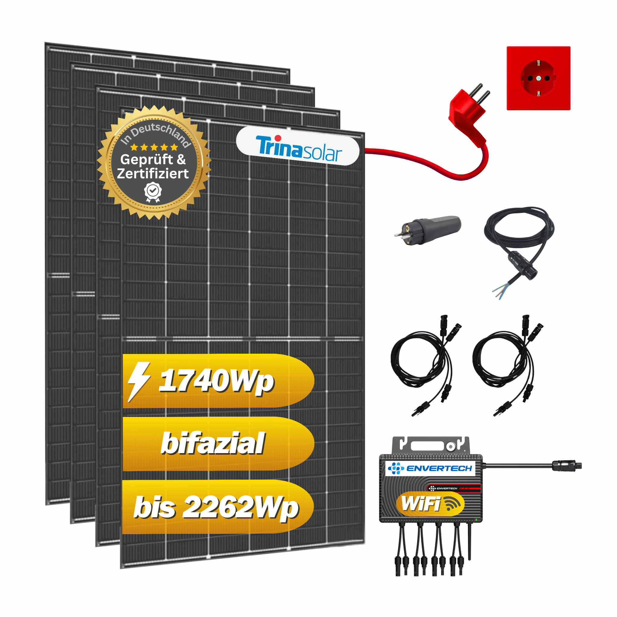 Balkonkraftwerk 1740Wp / 2000W mit Trina Vertex S+ und EVT-2000-SE, Mini-Solaranlage, Plug and Play