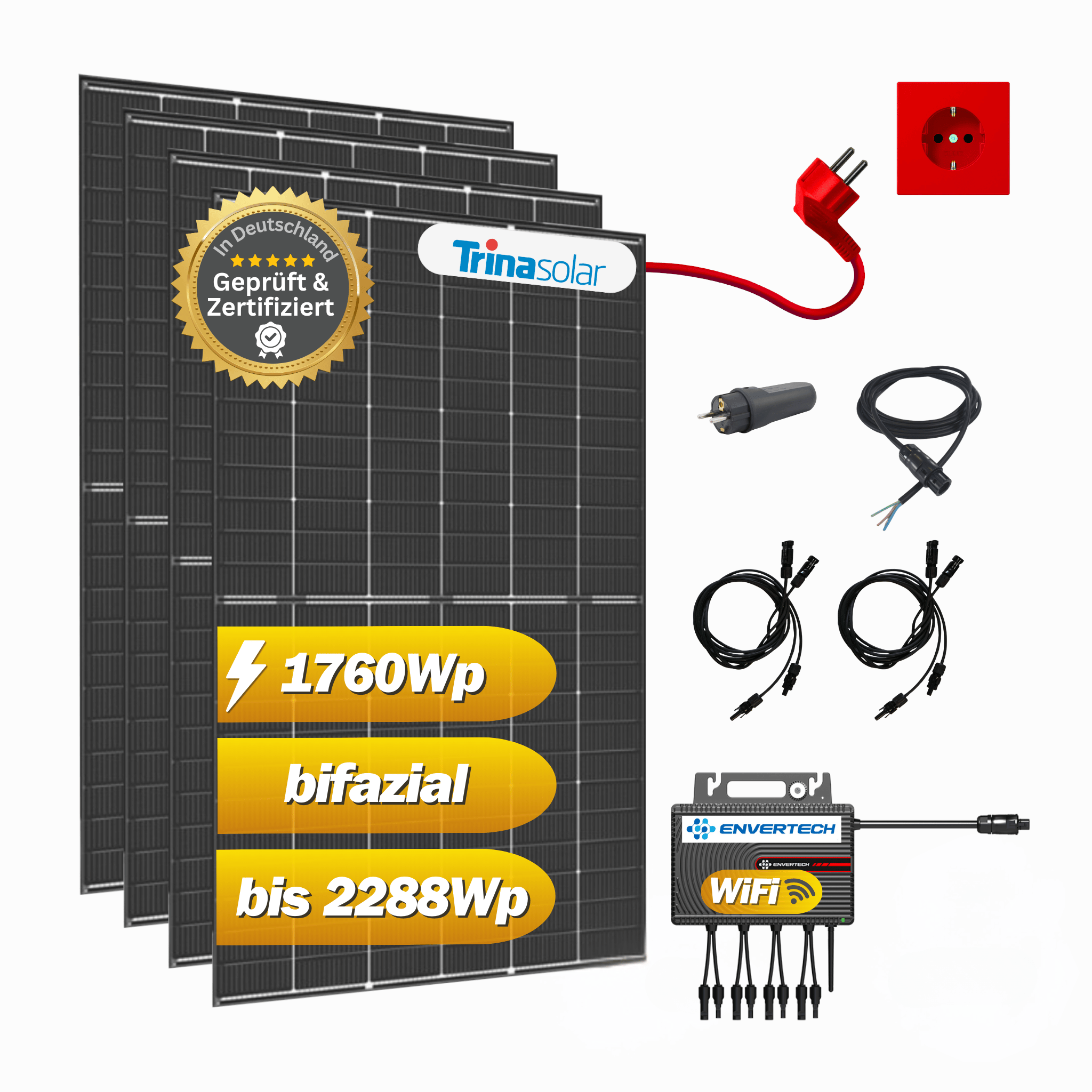 Balkonkraftwerk 1760Wp / 2000W mit Trina Vertex S+ und EVT-2000-SE, Mini-Solaranlage, Plug and Play