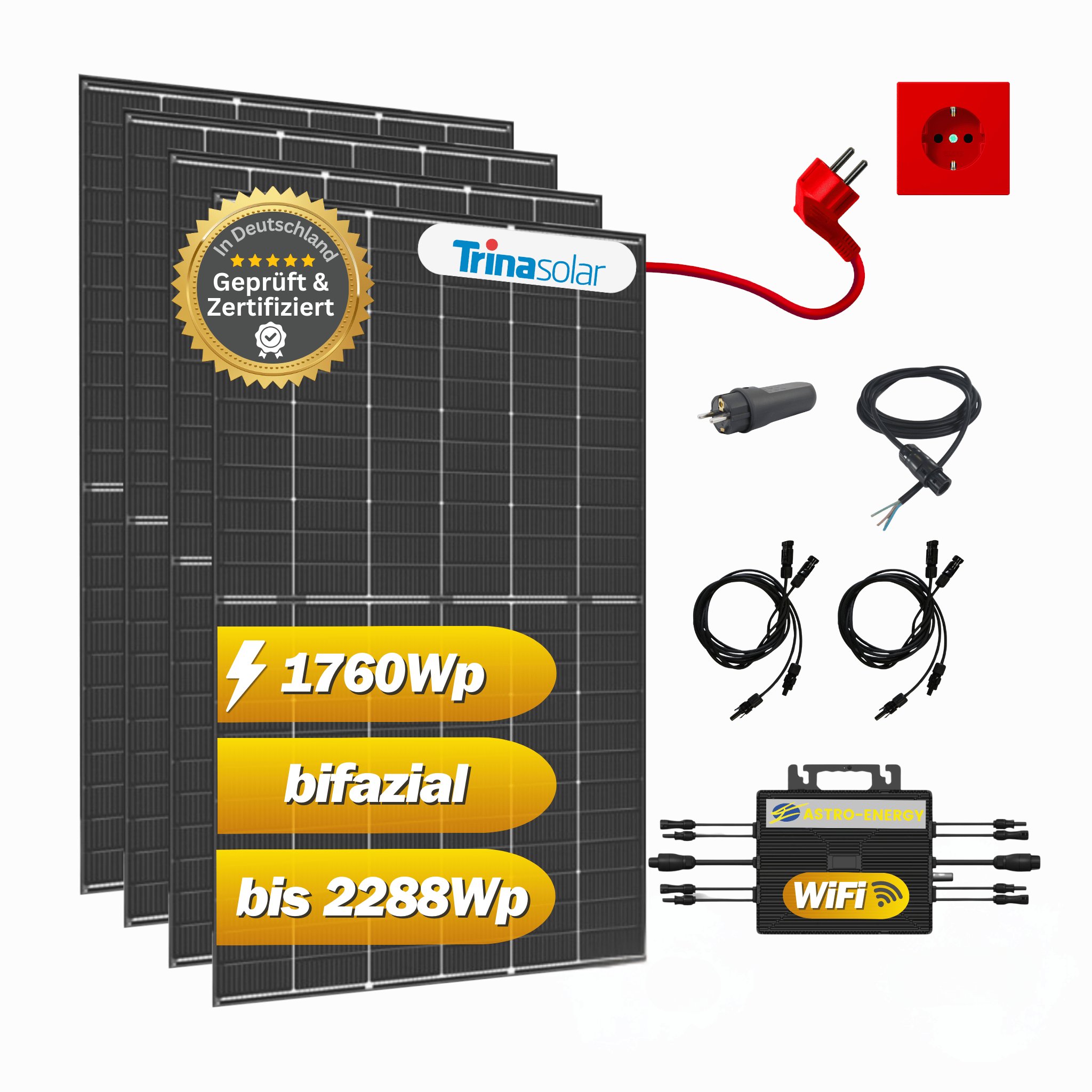 Solaranlage Komplettset 2kW Astro Energy und 4x Trina 440Wp, Speicher optional